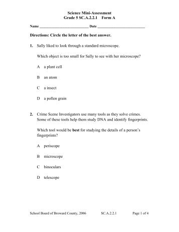 Science Mini-Assessment Grade 5 SC.A.2.2.1 Form A Directions ...