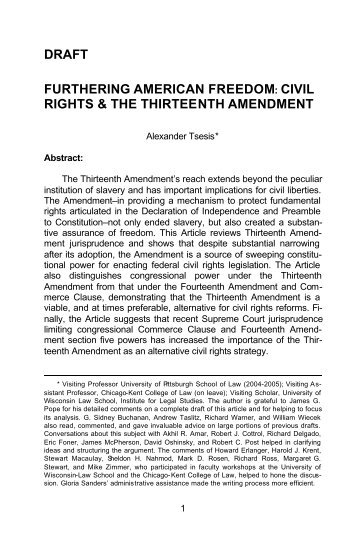 Furthering American Freedom: Civil Rights and the 13th Amendment