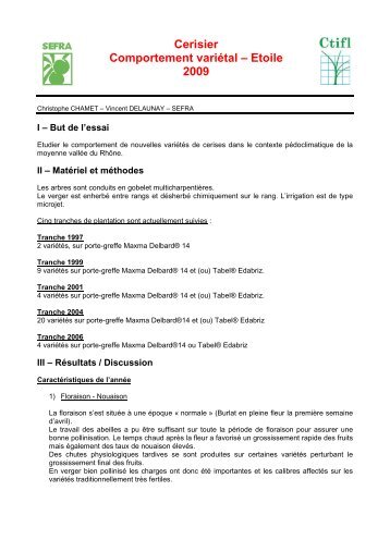 Cerisier Comportement variÃ©tal â Etoile 2009