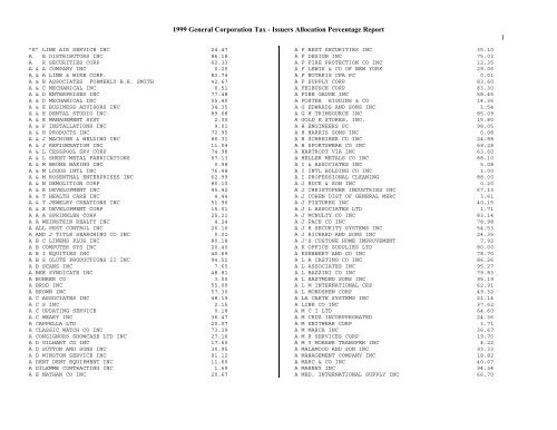 1999 General Corporation Tax Issuers Allocation ... - NYC.gov