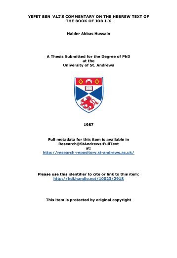 Haider Abbas Hussain PhD Thesis - University of St Andrews