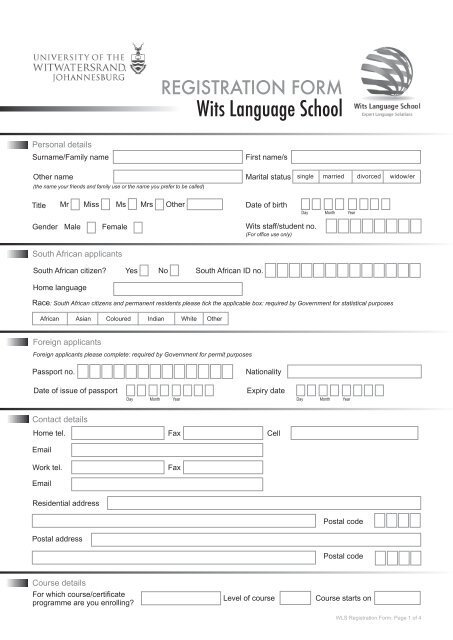 download the registration form - Wits Language School