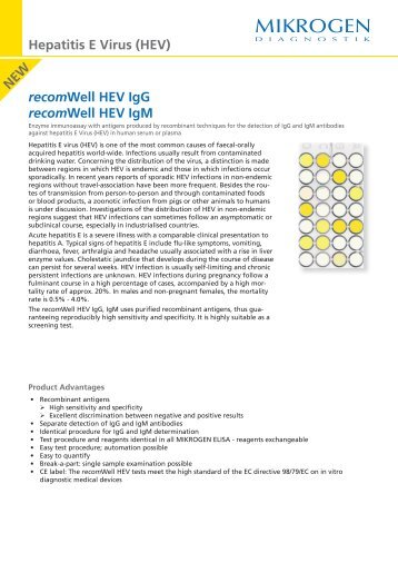recomWell HEV IgG recomWell HEV IgM Hepatitis E Virus (HEV) - Alka
