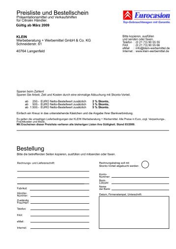 Preisliste und Bestellschein Bestellung - KLEIN Werbeberatung + ...