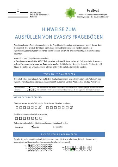 HINWEISE ZUM AUSFÃLLEN VON EVASYS FRAGEBÃGEN