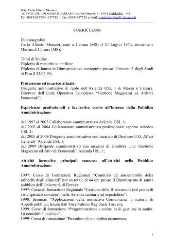 CURRICULUM Dati anagrafici Carlo Alberto Moruzzi, nato a Carrara ...