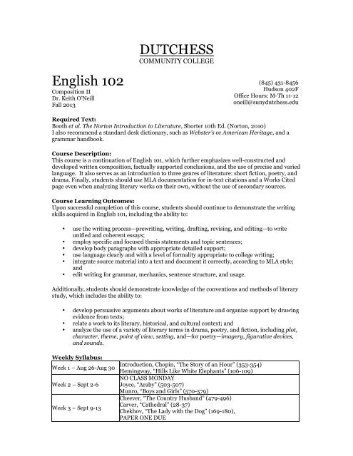 Eng 1o2 – Introduction to Literature - Faculty Websites - Dutchess ...