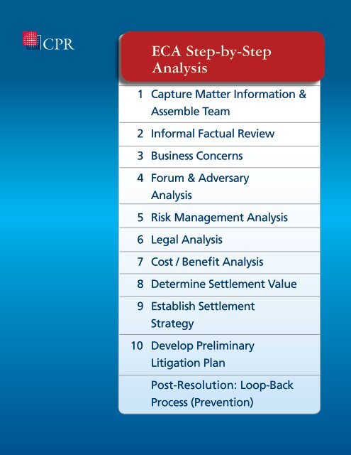 Corporate Early Case Assessment Toolkit - CPR Institute for Dispute ...