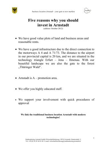 Five reasons why you should invest in Arnstadt - Stadt Arnstadt