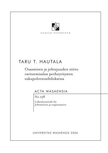 TARU T. HAUTALA Osaamisen ja johtajuuden siirto ravitsemisalan ...