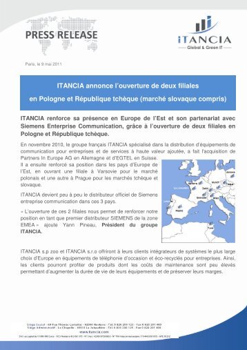 ITANCIA annonce l'ouverture de deux filiales en Pologne et ...