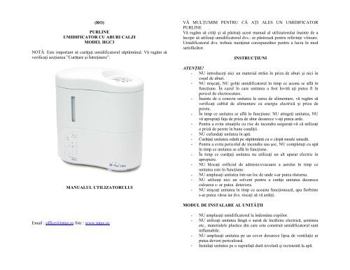(RO) PURLINE UMIDIFICATOR CU ABURI CALZI MODEL ... - Intax.ro