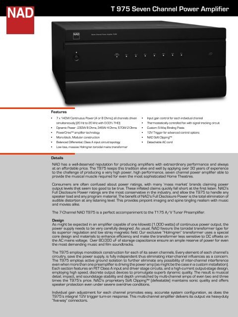 T 975 Seven Channel Power Amplifier - The Listening Post