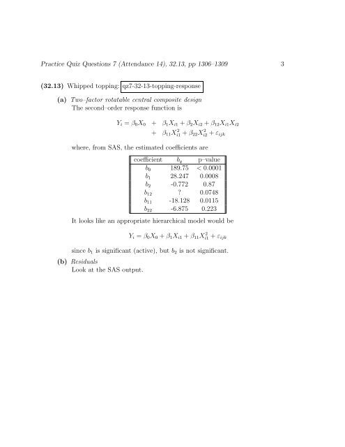 1 Quiz Practice Questions 7 (Attendance 14) for Statistics 514 ...