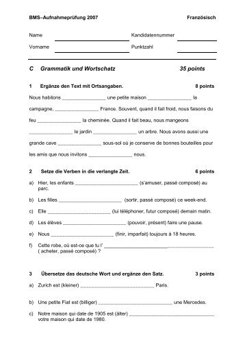 C Grammatik und Wortschatz 35 points