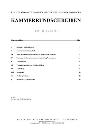 KAMMERRUNDSCHREIBEN - Rechtsanwaltskammer Mecklenburg ...