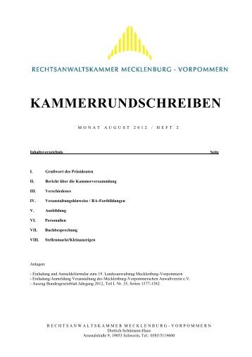 kammerrundschreiben - Rechtsanwaltskammer Mecklenburg ...