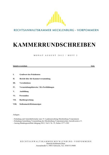 kammerrundschreiben - Rechtsanwaltskammer Mecklenburg ...