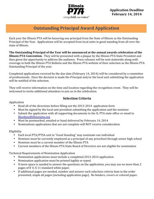 Outstanding Principal Award Application - Illinois PTA