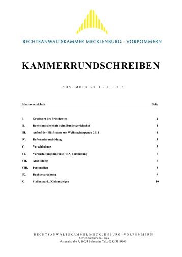 kammerrundschreiben - Rechtsanwaltskammer Mecklenburg ...