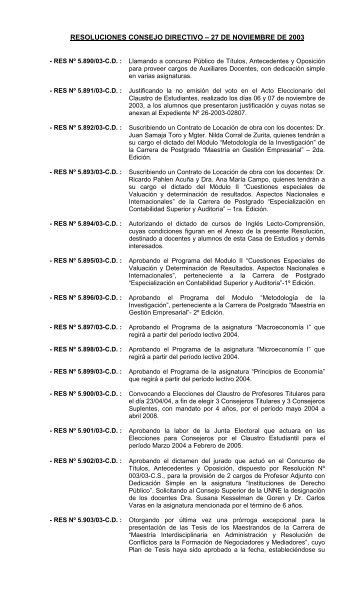 resoluciones consejo directivo â 27 de noviembre de 2003