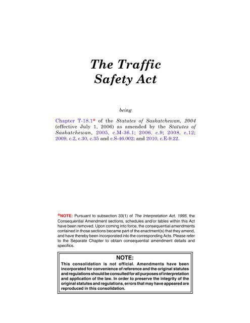 Traffic Safety Act - Government of Saskatchewan