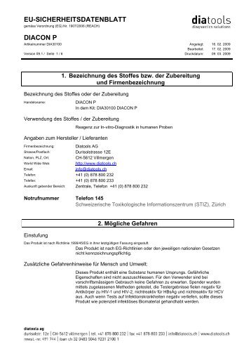 EU-SICHERHEITSDATENBLATT DIACON P - diatools AG