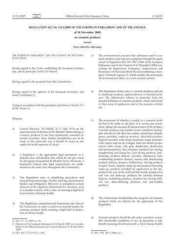 Regulation (EC) No 1223/2009 of the European ... - Mattilsynet