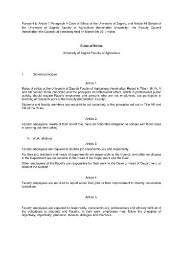 Pursuant to Article 1 Paragraph 4 Code of Ethics of the University of ...