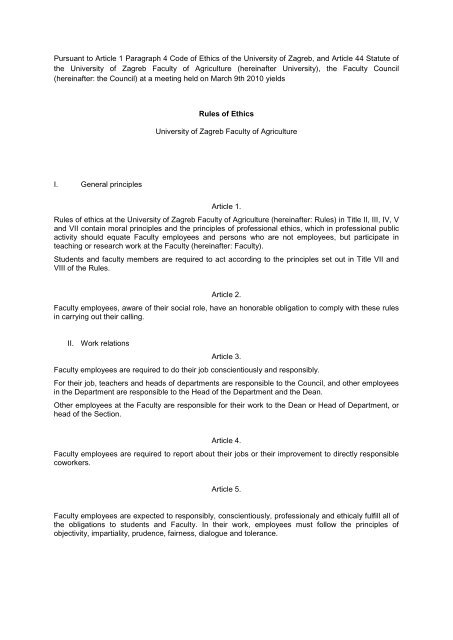 Pursuant to Article 1 Paragraph 4 Code of Ethics of the University of ...