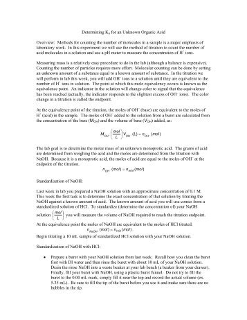 Determining Ka for an Unknown Organic Acid Overview: Methods for ...