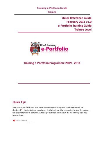 Training e-Portfolio Guide Trainee - The Royal College of ...