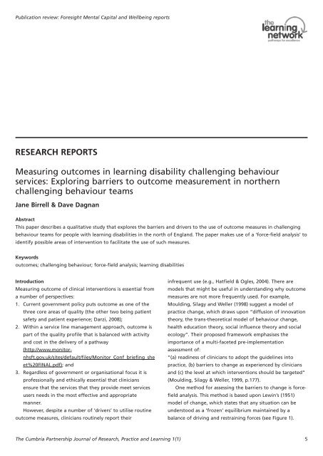 RESEARCH REPORTS Measuring outcomes in learning disability ...