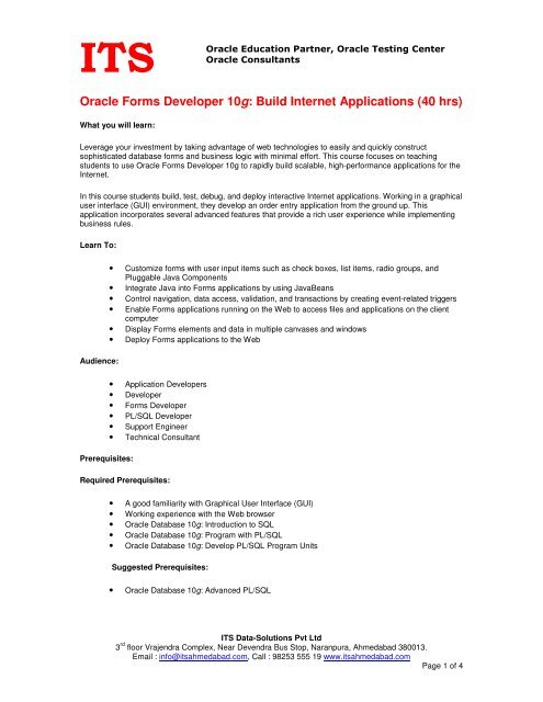 Oracle Forms Developer 10g: Build Internet Applications (40 hrs)
