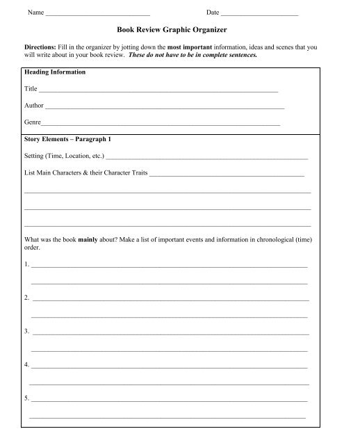 Book Review Graphic Organizer
