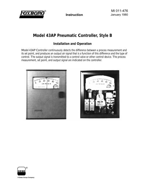 Model 43AP Pneumatic Controller, Style B - Armstrong International ...