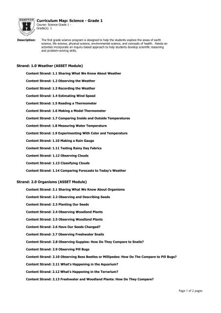 First Grade Science Curriculum Map Curriculum Map: Science Grade 1