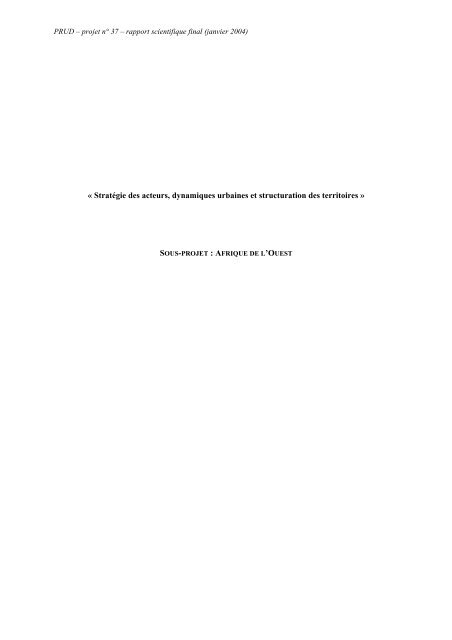 PRUD â projet nÂ° 37 â rapport scientifique final (janvier ... - gemdev