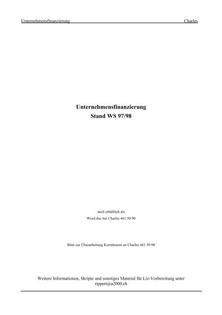 Unternehmensfinanzierung Stand Ws 97 98 Realwwz
