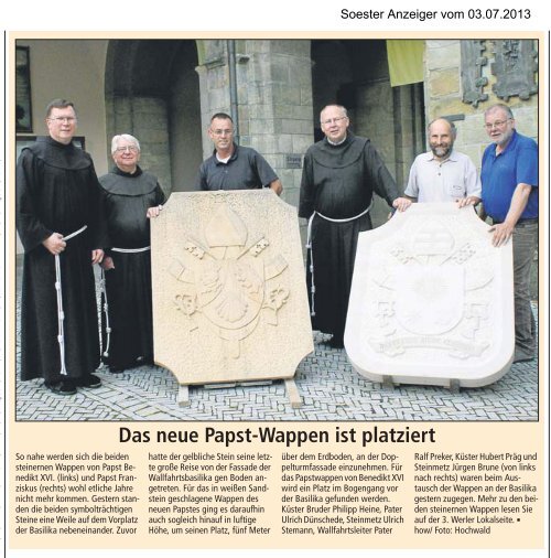 Zum Artikel des Soester Anzeigers vom 03.07.2013... - Wallfahrt Werl