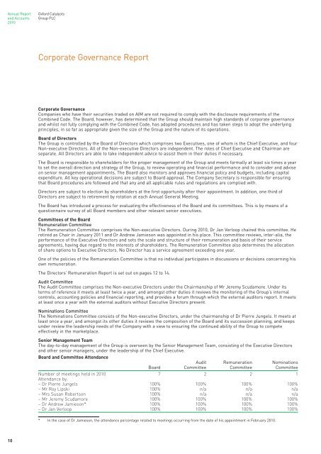 Oxford Catalysts Group PLC Annual Report and Accounts 2010