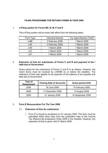 1 FILING PROGRAMME FOR RETURN FORMS IN YEAR 2009 1. e ...