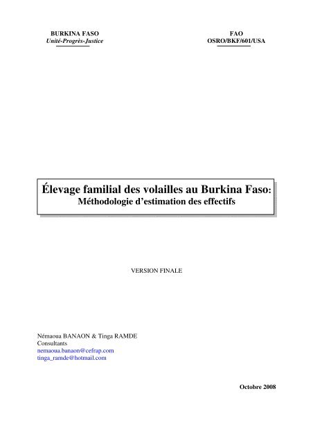 Ãlevage familial des volailles au Burkina Faso: - fao ectad bamako