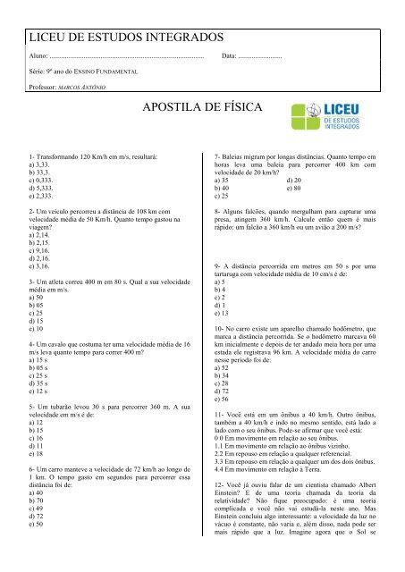 Apostila 1 de FÃ­sica - liceu.net