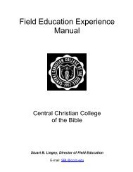 Field Education Experience Manual - Central Christian College of ...
