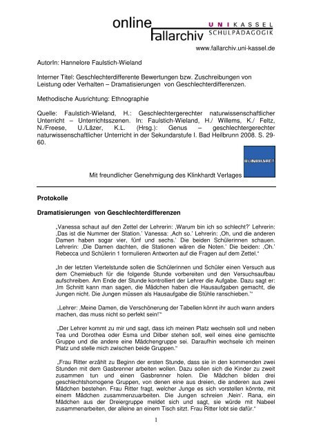 Hannelore Faulstich-Wieland Interner Titel: Geschlechterdifferente ...