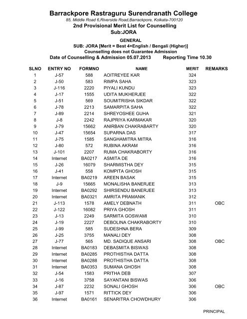 JORA - Barrackpore Rastraguru Surendranath College