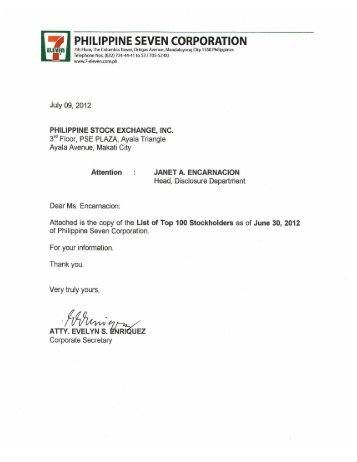 PSC TOP 100 as of June 30, 2012 (PSE) - 7-Eleven