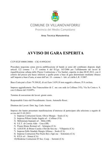 Avviso di gara esperita [file.pdf] - Regione Autonoma della Sardegna