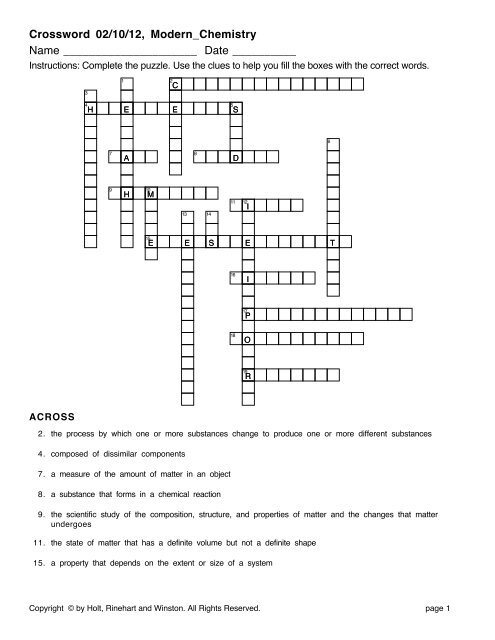 Chem Chart Info Crossword